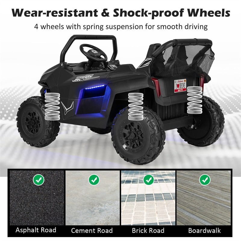 12V 2-Seater Ride On UTV, Kids Electric Vehicle with Remote Control, LED Lights, Music & Storage, Battery Powered Off-Road Car for 3-8 Years