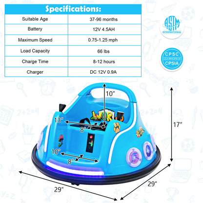 12V Kids Bumper Car, Electric Ride-On Bumper Car with Dual Joysticks, Flashing LED Lights & Remote Control, Battery Ride-On Toy for Toddlers