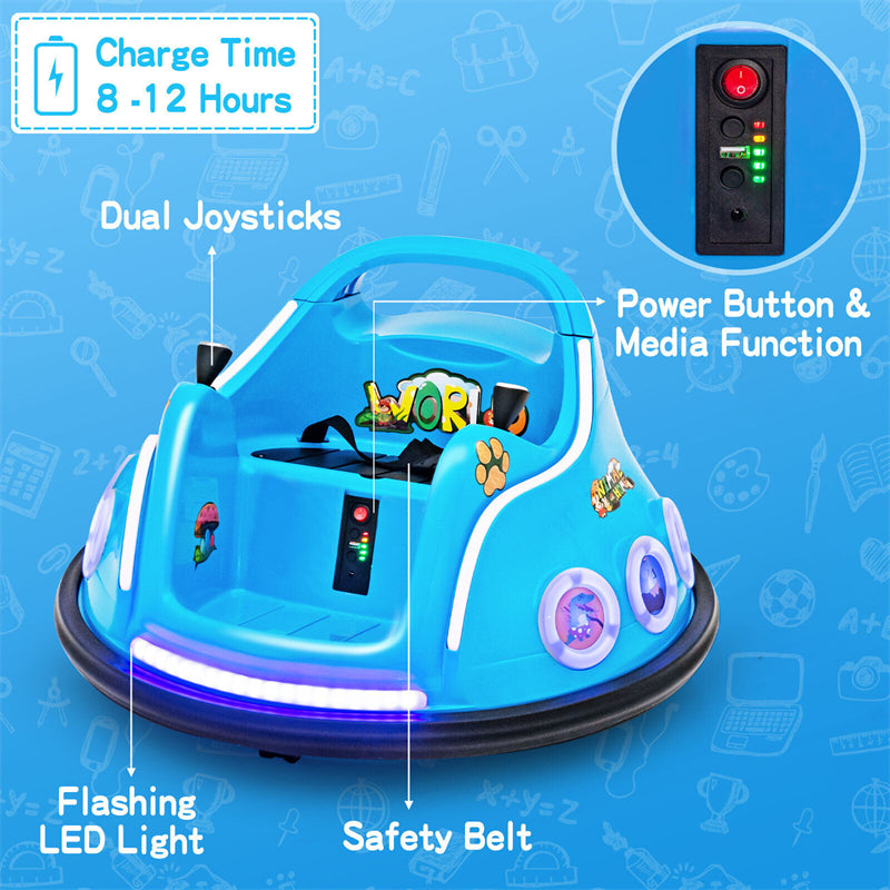 12V Kids Bumper Car, Electric Ride-On Bumper Car with Dual Joysticks, Flashing LED Lights & Remote Control, Battery Ride-On Toy for Toddlers