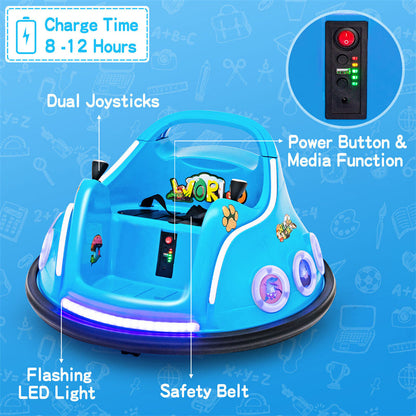 12V Kids Bumper Car, Electric Ride-On Bumper Car with Dual Joysticks, Flashing LED Lights & Remote Control, Battery Ride-On Toy for Toddlers