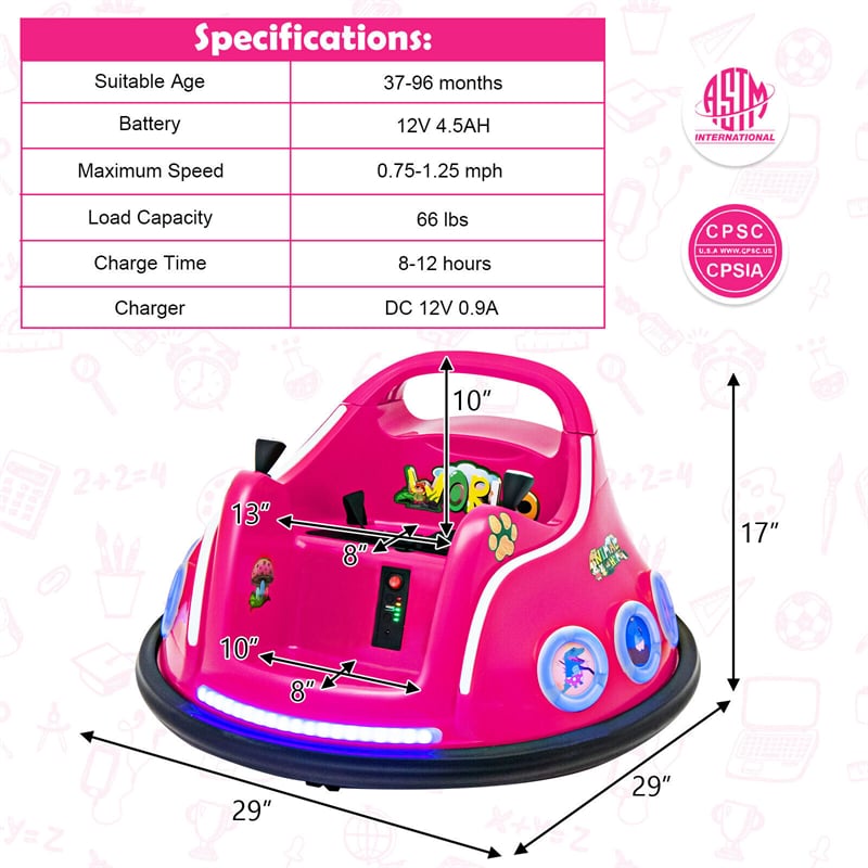 12V Kids Bumper Car, Electric Ride-On Bumper Car with Dual Joysticks, Flashing LED Lights & Remote Control, Battery Ride-On Toy for Toddlers