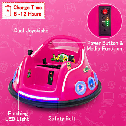 12V Kids Bumper Car, Electric Ride-On Bumper Car with Dual Joysticks, Flashing LED Lights & Remote Control, Battery Ride-On Toy for Toddlers
