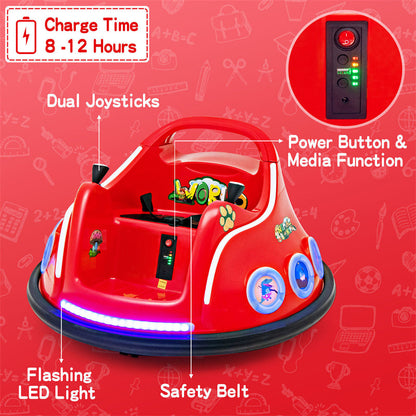 12V Kids Bumper Car, Electric Ride-On Bumper Car with Dual Joysticks, Flashing LED Lights & Remote Control, Battery Ride-On Toy for Toddlers