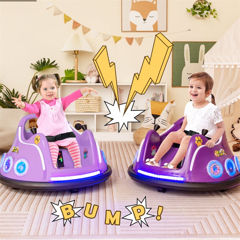 12V Kids Bumper Car, Electric Ride-On Bumper Car with Dual Joysticks, Flashing LED Lights & Remote Control, Battery Ride-On Toy for Toddlers