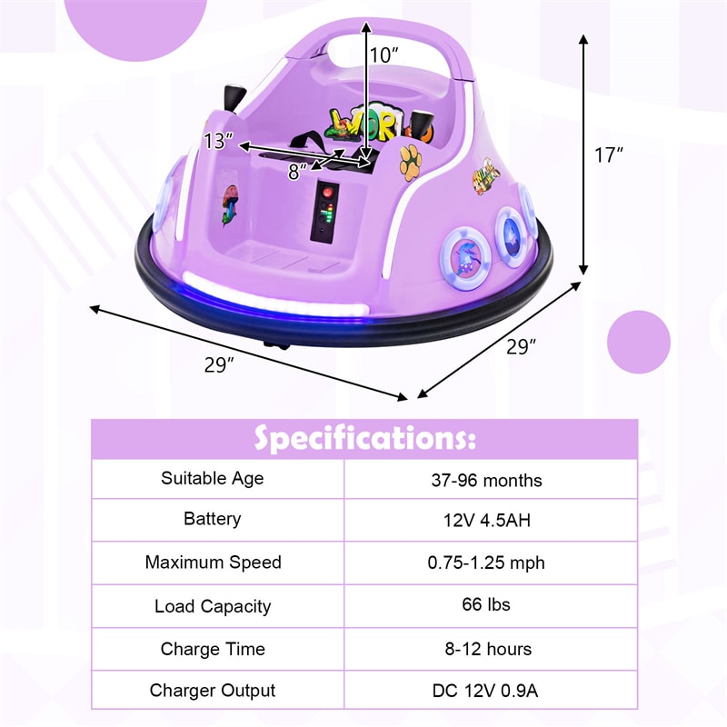 12V Kids Bumper Car, Electric Ride-On Bumper Car with Dual Joysticks, Flashing LED Lights & Remote Control, Battery Ride-On Toy for Toddlers