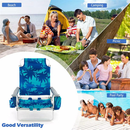 2 Pack Backpack Beach Chairs, Folding Camping Chairs 5-Position Reclining Beach Chairs with Armrests, Cooler Bag, Cup Holder, Side Pockets