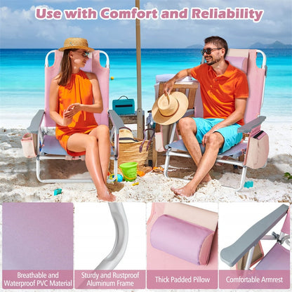 2 Pack Backpack Beach Chairs, Folding Camping Chairs 5-Position Reclining Beach Chairs with Armrests, Cooler Bag, Cup Holder, Side Pockets