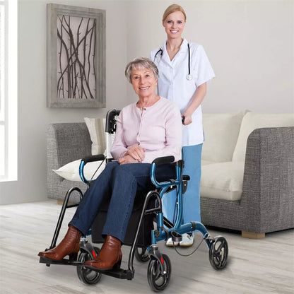 2-in-1 Rollator Walker for Seniors, Folding Medical Walker Transport Chair with Seat, 8" Wheels, 350lbs Capacity, Aluminum Mobility Walking Aid