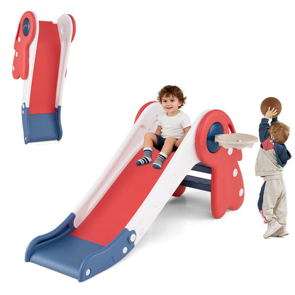 3 in 1 Toddler Slide Set, Baby Foldable Slide Climber Playset with Basketball Hoop and Basketball