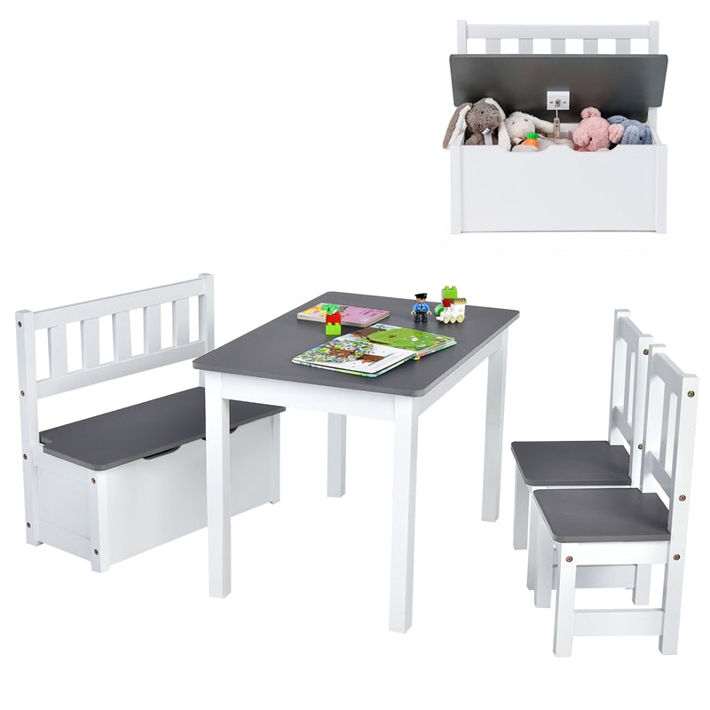 2-in-1 Kids Table & Chair Set, Wood Activity Table with Toy Storage Bench & 2 Chairs for Reading, Crafts, Playroom, Toddler Table and Chairs