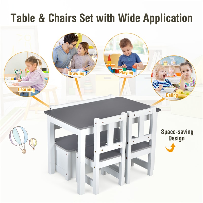 2-in-1 Kids Table & Chair Set, Wood Activity Table with Toy Storage Bench & 2 Chairs for Reading, Crafts, Playroom, Toddler Table and Chairs