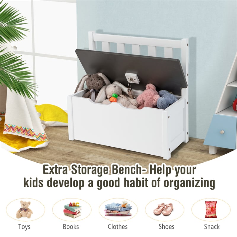 2-in-1 Kids Table & Chair Set, Wood Activity Table with Toy Storage Bench & 2 Chairs for Reading, Crafts, Playroom, Toddler Table and Chairs