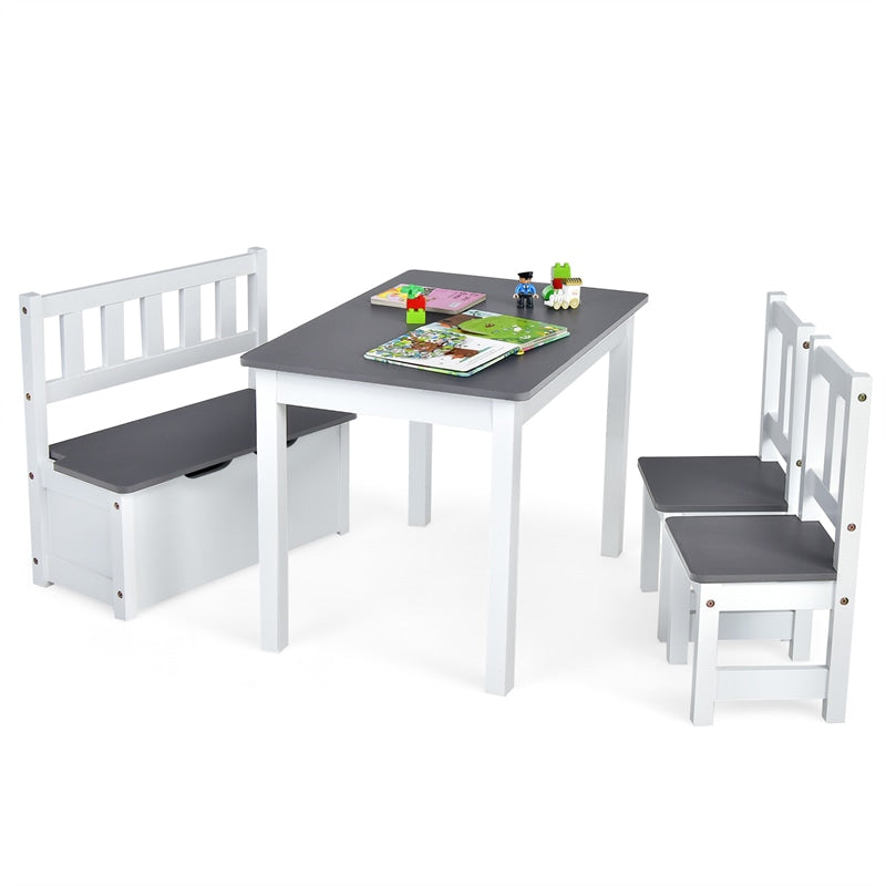 2-in-1 Kids Table & Chair Set, Wood Activity Table with Toy Storage Bench & 2 Chairs for Reading, Crafts, Playroom, Toddler Table and Chairs