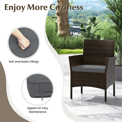 4PCS Patio Rattan Conversation Set Outdoor Garden Wicker Furniture Set with Loveseat Chair, Tempered Glass Coffee Table & Cushions
