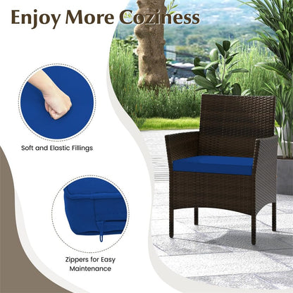 4PCS Patio Rattan Conversation Set Outdoor Garden Wicker Furniture Set with Loveseat Chair, Tempered Glass Coffee Table & Cushions