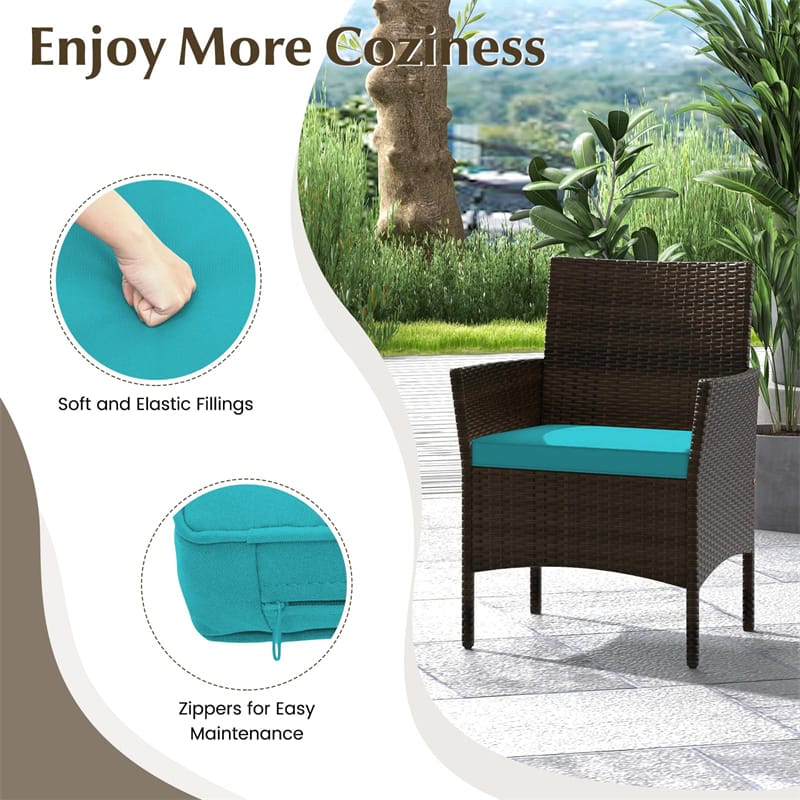 4PCS Patio Rattan Conversation Set Outdoor Garden Wicker Furniture Set with Loveseat Chair, Tempered Glass Coffee Table & Cushions
