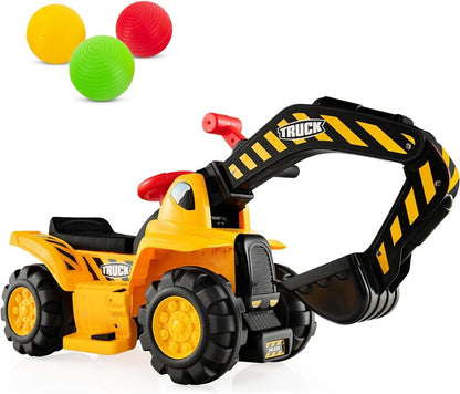 6V Battery Kids Ride On Excavator Toddler Bulldozer Digger Construction Vehicle with Folding Basketball Hoop & Underneath Storage