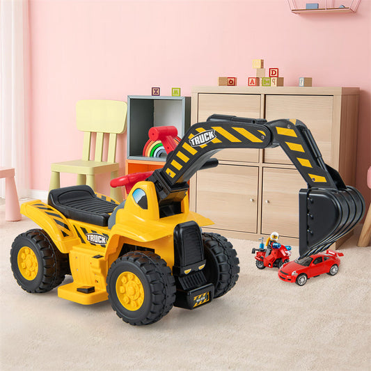 6V Battery Kids Ride On Excavator Toddler Bulldozer Digger Construction Vehicle with Folding Basketball Hoop & Underneath Storage