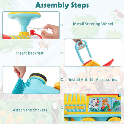 6V Electric Kids Ride On Train with Tracks, Storage Seat, Flashing Lights & Music, Battery Powered Ride-On Train Toy for Boys & Girls