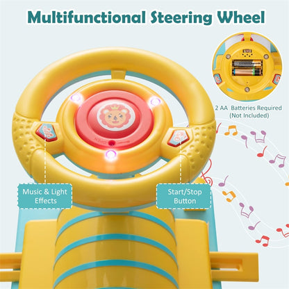 6V Electric Kids Ride On Train with Tracks, Storage Seat, Flashing Lights & Music, Battery Powered Ride-On Train Toy for Boys & Girls