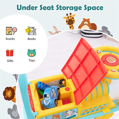 6V Electric Kids Ride On Train with Tracks, Storage Seat, Flashing Lights & Music, Battery Powered Ride-On Train Toy for Boys & Girls