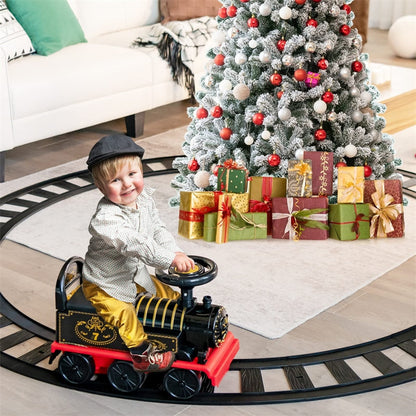 6V Electric Kids Ride On Train with Tracks, Storage Seat, Flashing Lights & Music, Battery Powered Ride-On Train Toy for Boys & Girls