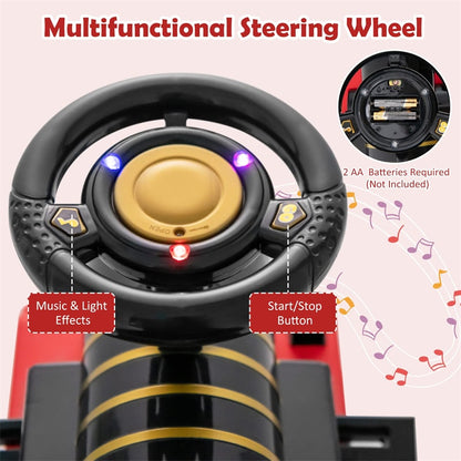 6V Electric Kids Ride On Train with Tracks, Storage Seat, Flashing Lights & Music, Battery Powered Ride-On Train Toy for Boys & Girls