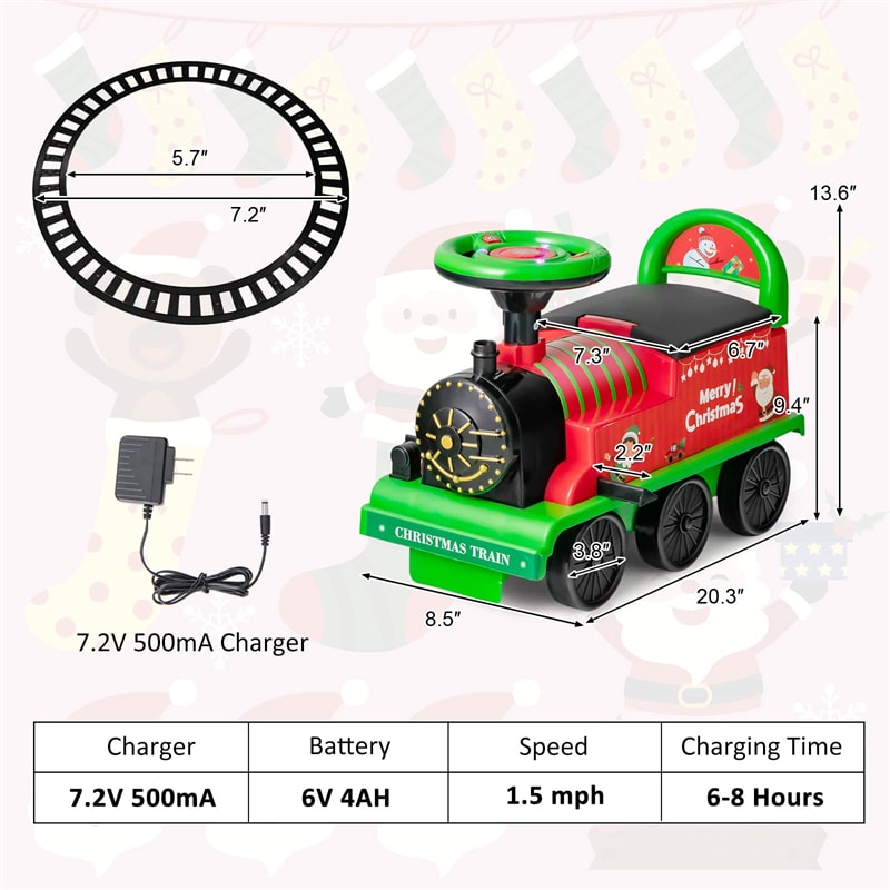 6V Electric Kids Ride On Train with Tracks, Storage Seat, Flashing Lights & Music, Battery Powered Ride-On Train Toy for Boys & Girls