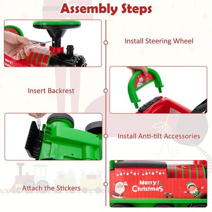 6V Electric Kids Ride On Train with Tracks, Storage Seat, Flashing Lights & Music, Battery Powered Ride-On Train Toy for Boys & Girls