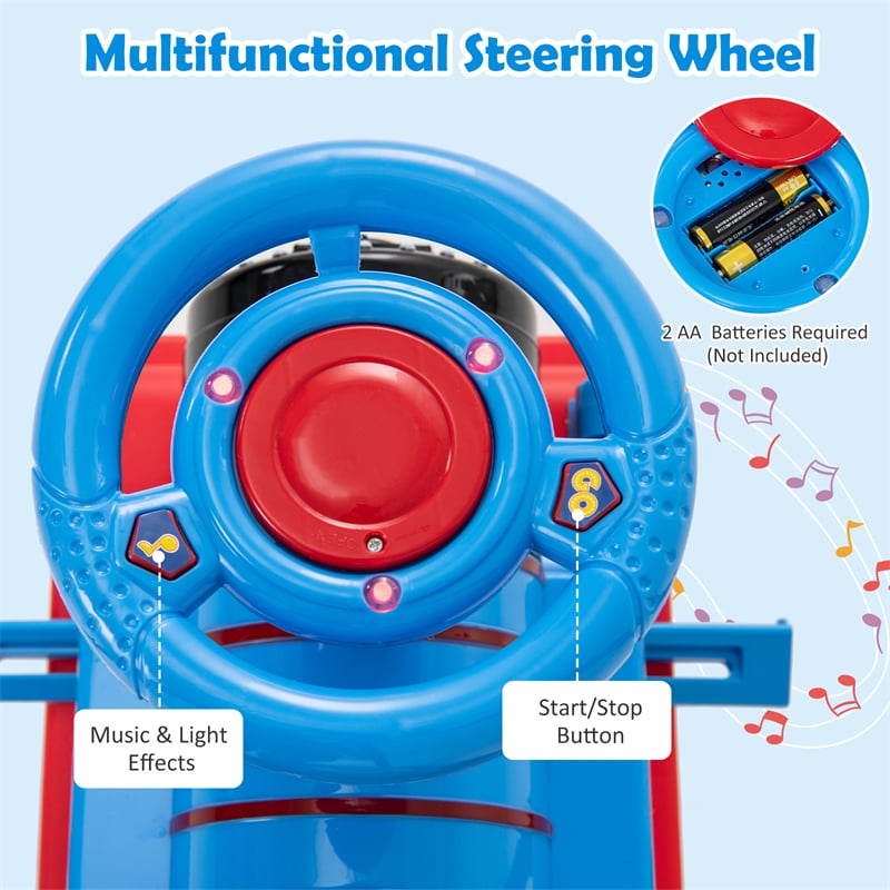 6V Electric Kids Ride On Train with Tracks, Storage Seat, Flashing Lights & Music, Battery Powered Ride-On Train Toy for Boys & Girls