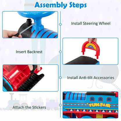 6V Electric Kids Ride On Train with Tracks, Storage Seat, Flashing Lights & Music, Battery Powered Ride-On Train Toy for Boys & Girls