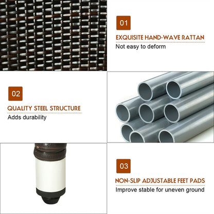 7 Piece Outdoor PE Rattan Dining Set with Umbrella Hole, Acacia Wood Table & Stackable Cushioned Chairs, Patio Dining Furniture for Garden, Backyard