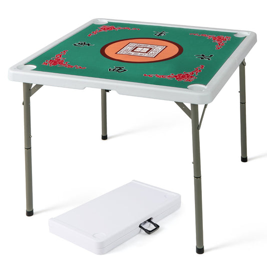 90cm Folding Mahjong Table Portable with Felt Mat and Cup Holders-Multicolor