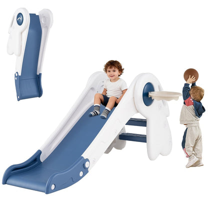 3 in 1 Toddler Slide Set, Baby Foldable Slide Climber Playset with Basketball Hoop and Basketball