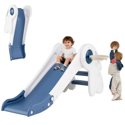 3 in 1 Toddler Slide Set, Baby Foldable Slide Climber Playset with Basketball Hoop and Basketball