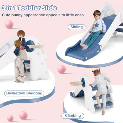 3 in 1 Toddler Slide Set, Baby Foldable Slide Climber Playset with Basketball Hoop and Basketball