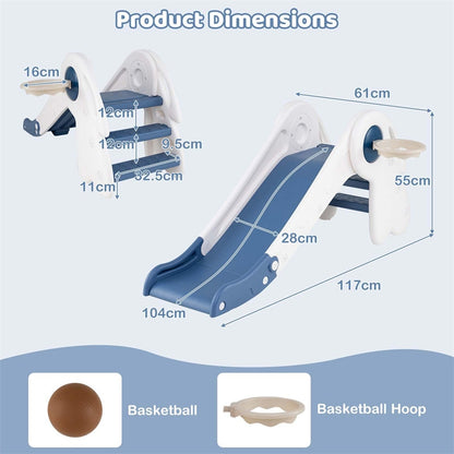 3 in 1 Toddler Slide Set, Baby Foldable Slide Climber Playset with Basketball Hoop and Basketball