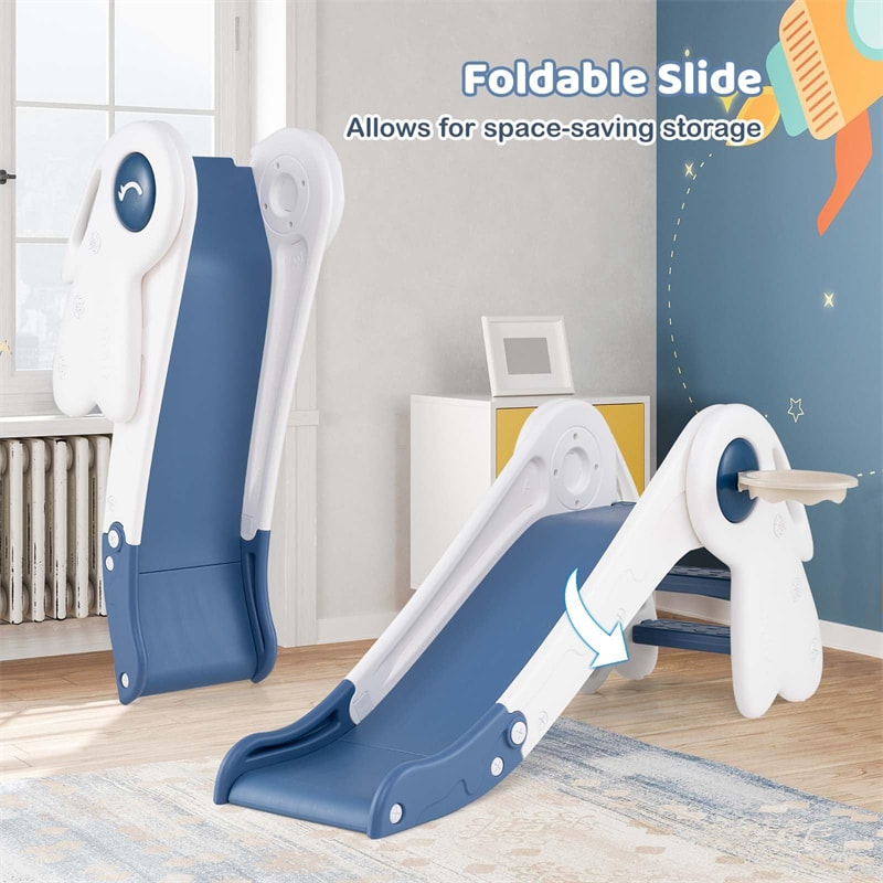 3 in 1 Toddler Slide Set, Baby Foldable Slide Climber Playset with Basketball Hoop and Basketball