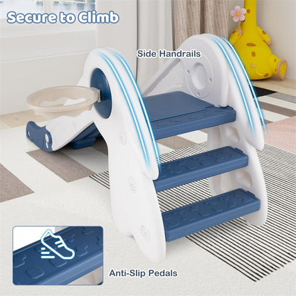 3 in 1 Toddler Slide Set, Baby Foldable Slide Climber Playset with Basketball Hoop and Basketball