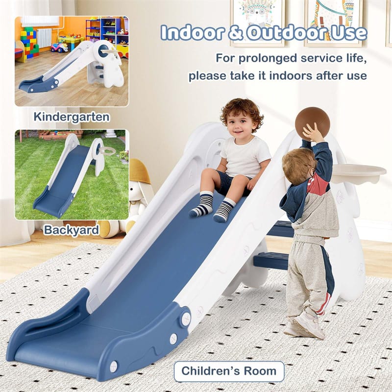 3 in 1 Toddler Slide Set, Baby Foldable Slide Climber Playset with Basketball Hoop and Basketball