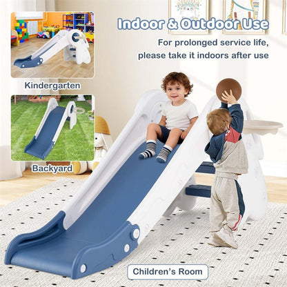 3 in 1 Toddler Slide Set, Baby Foldable Slide Climber Playset with Basketball Hoop and Basketball