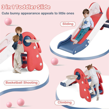 3 in 1 Toddler Slide Set, Baby Foldable Slide Climber Playset with Basketball Hoop and Basketball