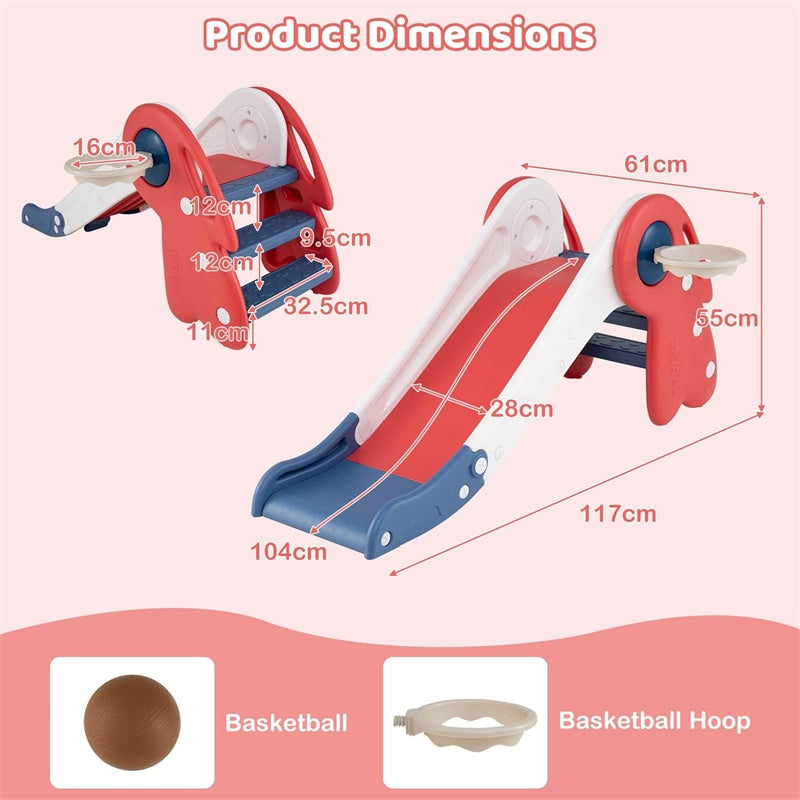 3 in 1 Toddler Slide Set, Baby Foldable Slide Climber Playset with Basketball Hoop and Basketball