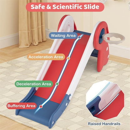 3 in 1 Toddler Slide Set, Baby Foldable Slide Climber Playset with Basketball Hoop and Basketball