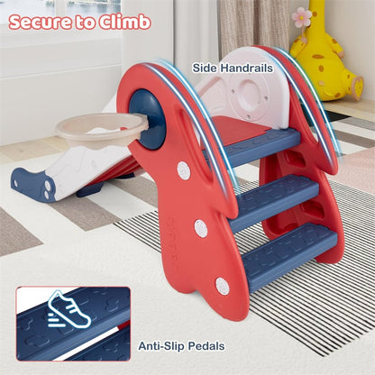 3 in 1 Toddler Slide Set, Baby Foldable Slide Climber Playset with Basketball Hoop and Basketball