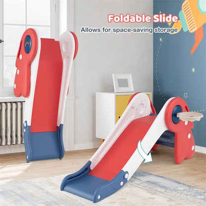 3 in 1 Toddler Slide Set, Baby Foldable Slide Climber Playset with Basketball Hoop and Basketball