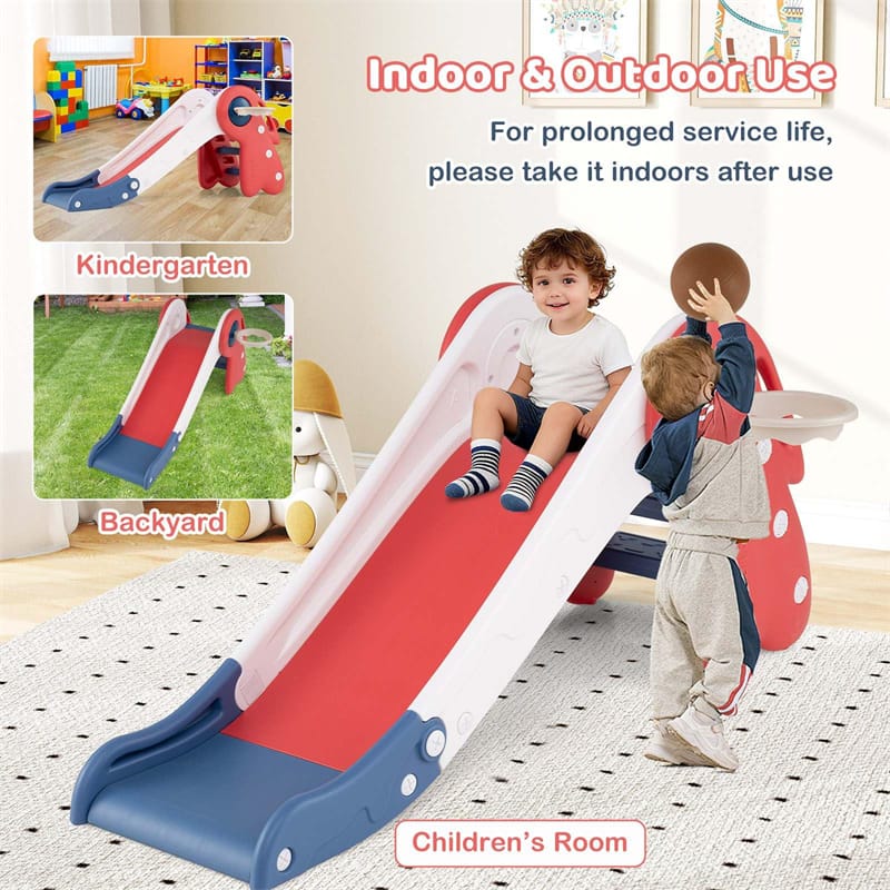 3 in 1 Toddler Slide Set, Baby Foldable Slide Climber Playset with Basketball Hoop and Basketball