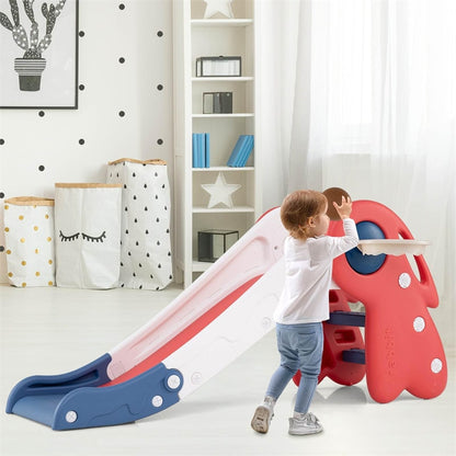 3 in 1 Toddler Slide Set, Baby Foldable Slide Climber Playset with Basketball Hoop and Basketball