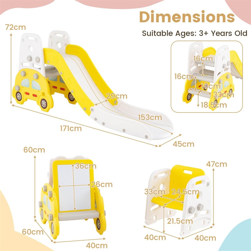 5-in-1 Toddler Slide & Climber Set, Convertible Kids Art Easel with Stool, Book Rack & Building Block Board, Foldable Indoor Activity Center