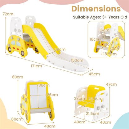5-in-1 Toddler Slide & Climber Set, Convertible Kids Art Easel with Stool, Book Rack & Building Block Board, Foldable Indoor Activity Center